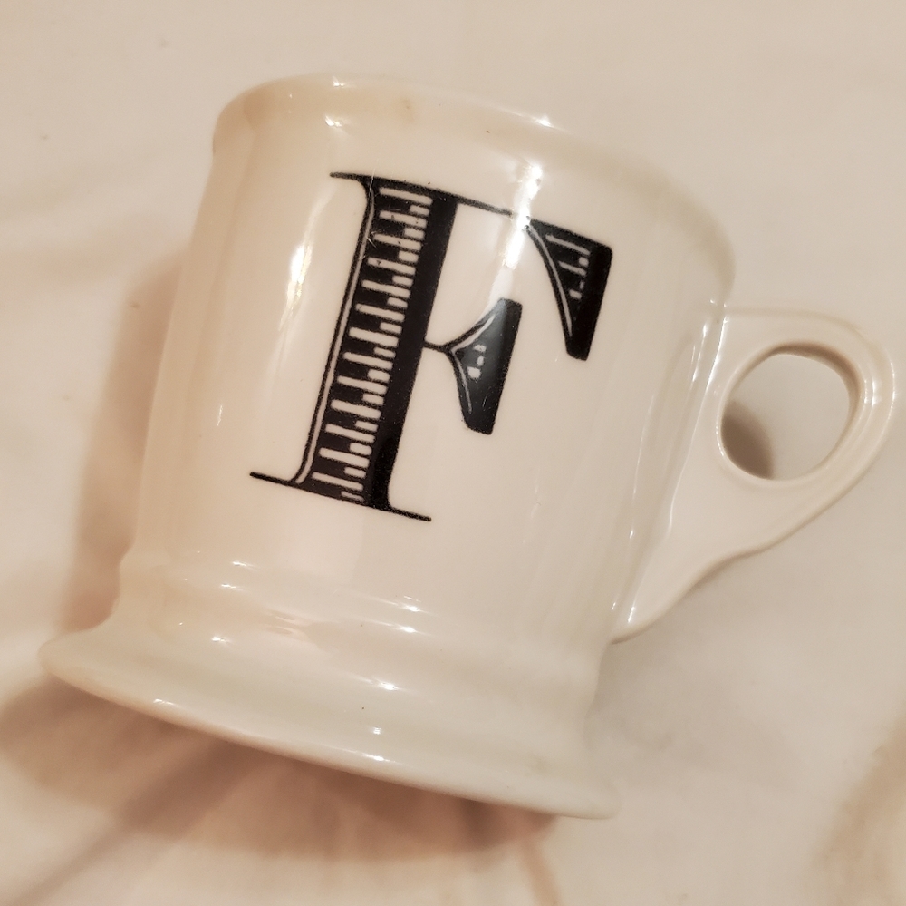 Anthropologie Monogram Mug- "F" - white w/black